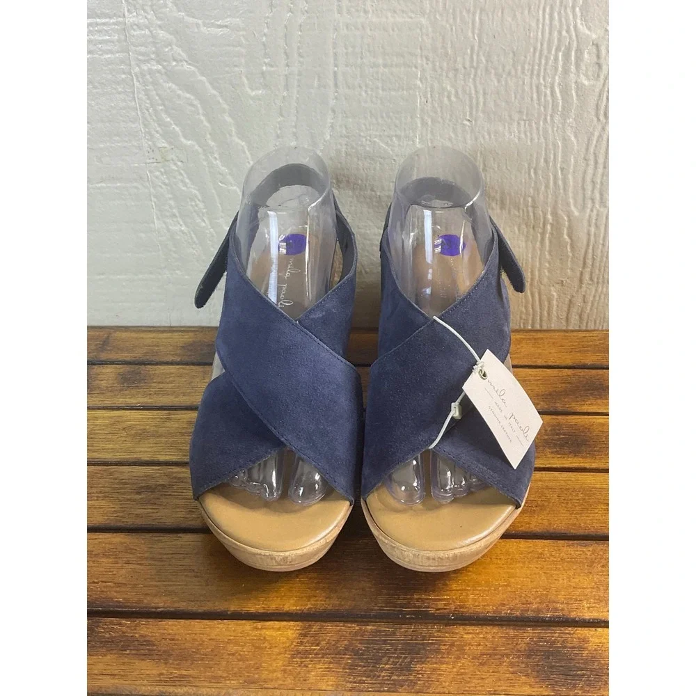 Mila Paoli‎ Wedge Women's 8.5 Sandals Suede Leather Adjustable Strap NWT